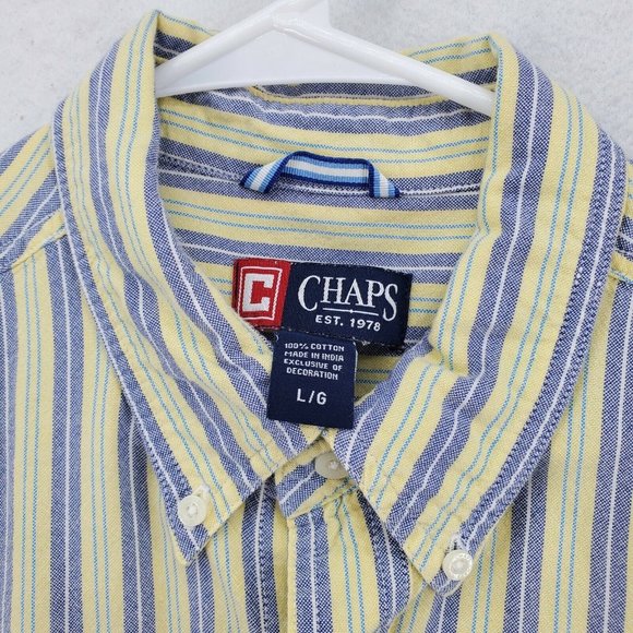 Chaps Shirt Men's Long Sleeve Flannel Button Up Striped Yellow Large - Picture 8 of 12